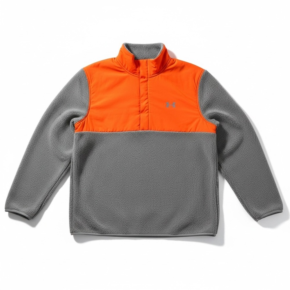 Under Armour Golf Pullover Mens XL Grey Orange Good 1/4 Snap Fleece Mock Neck